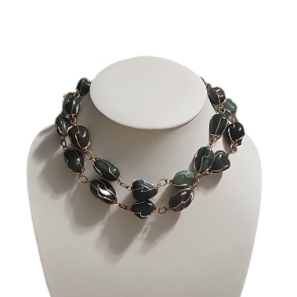 Vinage,Natural Green Aventurine Necklace Gemstone Gold Wire Wrap. - Picture 3 of 8
